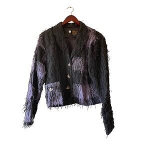 Vintage Kindred Spirit Patchwork Fringe Blazer Jacket Black Purple M witchy boho